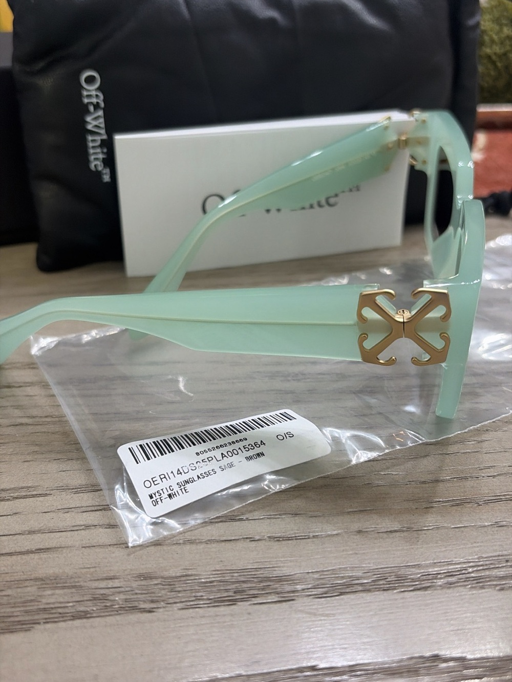 Off-White Mint Green Sunglasses with Gold Logo Hardware